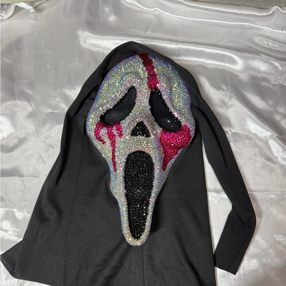Black Long Sleeve Top with Beaded Scream Design